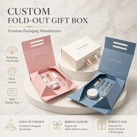 Boîte cadeau rose pastel avec poignée et rabats latéraux pliables, logo personnalisé en feuille d'or rose, emballage pour produits de soin avec insert moulé