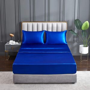 Drap plat en satin de soie bleu royal, couleur unie, respirant, style classique, usage domestique, adulte, toutes saisons - Product Image 5