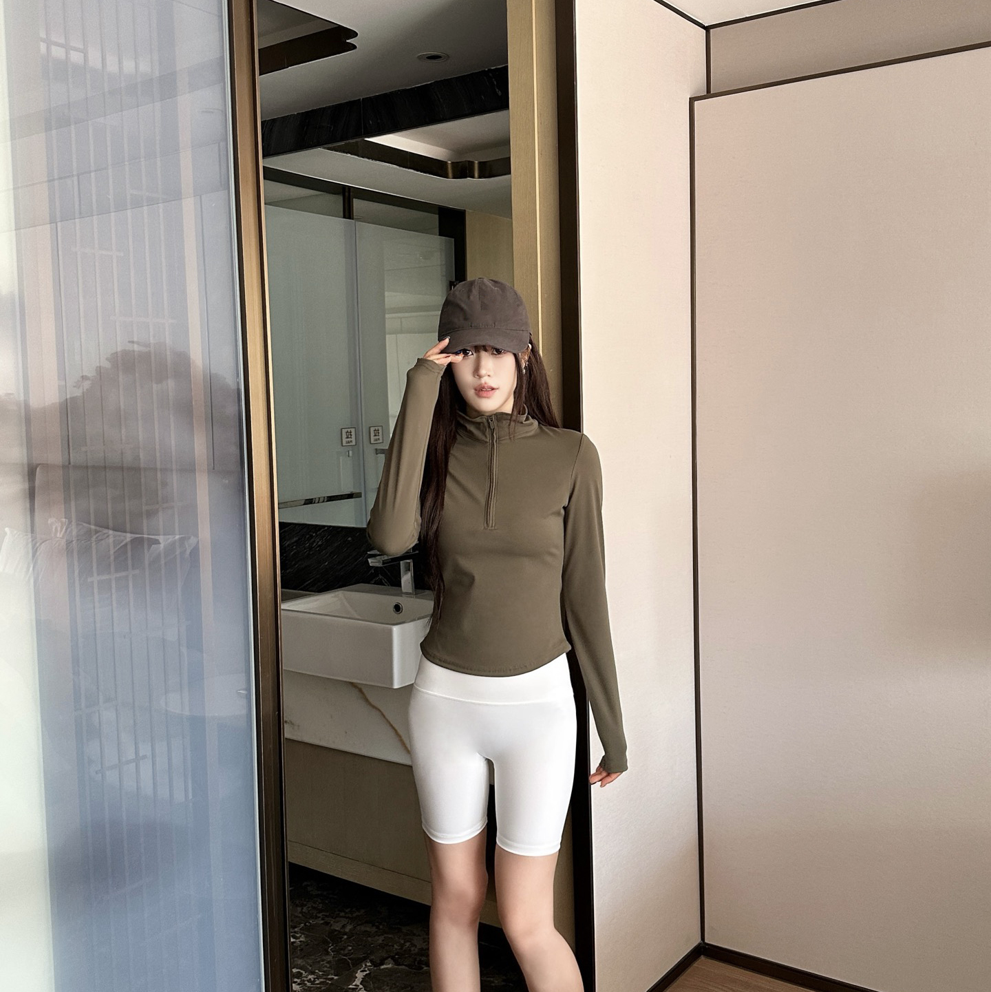 Women's Summer T-Zipper Fitness Tops New Nude Long-Sleeved for Cycling Outdoor Sports Training Lightweight Breathable Yoga Top