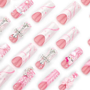 <span class=keywords><strong>Uñas</strong></span> Postizas Acrílicas Pre-Diseñadas <span class=keywords><strong>de</strong></span> <span class=keywords><strong>Hello</strong></span> <span class=keywords><strong>Kitty</strong></span>, Estilo Francés, Cobertura Completa, Largas, <span class=keywords><strong>de</strong></span> Lujo, Diseño <span class=keywords><strong>de</strong></span> Ataúd, Venta al por Mayor - Product Image 3