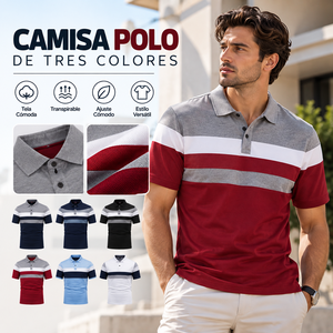 Camisa Polo de Tres Colores para Hombre, Manga Corta, Transpirable, con Bloques de Color, Informal, con Logotipo Personalizado, OEM, ODM, Prenda Premium - Product Image 1