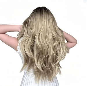 Entrega rápida largo ondulado negro marrón gris ceniza blanco Ombre peluca sintética con flequillo peluca pelo resistente al calor - Product Image 2
