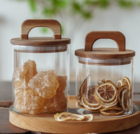 Couvre-récipient anti-poussière, artisanal, écologique et durable avec poignée en bois d'acacia pour couvercle hermétique de bocaux