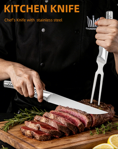 High-quality 8-inch stainless steel steak <b>knife</b> and meat fork <b>set</b>, with honeycomb-shaped hollow ergonomic handle BBQ DIY OEM ODM - Product Image 1
