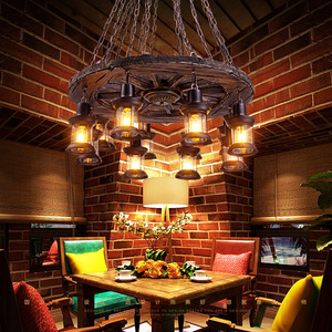 Lustre rustique en bois avec 4 lanternes en verre, suspension LED E27, lumière blanc chaud 2700K, style ferme, plafonnier chocolat, intensité variable - Product Image 5