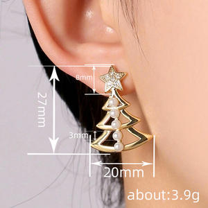 Pendientes de tuerca con diseño de árbol de Navidad Mienne, chapados en oro, con perlas de imitación y diseño de estrella, joyería de moda para mujer, regalo - Product Image 6
