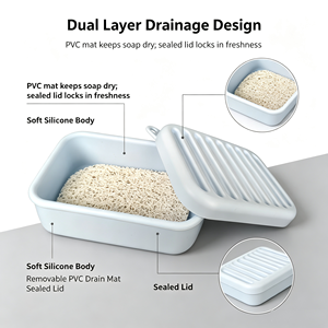 Support à savon de <span class=keywords><strong>voyage</strong></span> en silicone, boîte à savon étanche, conteneur à savon portable et imperméable avec tapis de drainage pour extérieur, salle de sport, salle de bain - Product Image 1