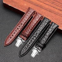 Bracelet Smartwatch Vintage Rétro en Cuir de Crocodile Véritable Fait Main Souple 20mm 22mm Boucle Papillon en Acier Inoxydable Bracelet de Luxe