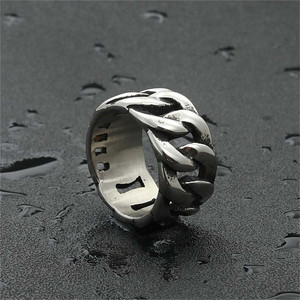 Men's <b>Titanium</b> Steel <b>Chain</b> Ring Hollow Geometric Design Silver Color Gift Jewelry 260115 - Product Image 4