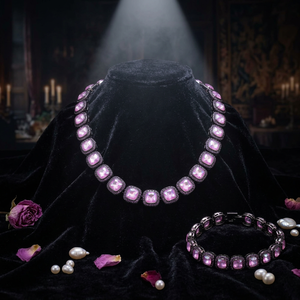 Conjunto de collar y pulsera de lujo unisex de plata de ley con diamantes rosas talla cojín, cultivados en laboratorio, estilo Hiphop, con incrustaciones de circonitas negras. - Product Image 2