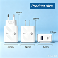 Cargador de Teléfono Rápido de 20W con Doble Puerto PD QC3.0, Cargador de Pared con Enchufe para EE. UU. y UE, Adaptador de Corriente USB-C para Carga Rápida de Teléfonos Móviles