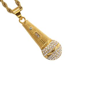 Hip Hop Microphone 18K Plaqué Or Griffe Réglage Cubique Zircone Étanche En Acier Inoxydable Bijoux De Mode Pendentif pour Homme Homme - Product Image 3