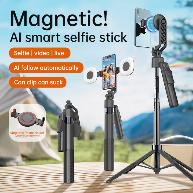 Q17 1.75M AI Real-time Visual Tracking Camera Tripod 360° Adjustable Detachable Quadrupod Selfie Stick with Dual Light