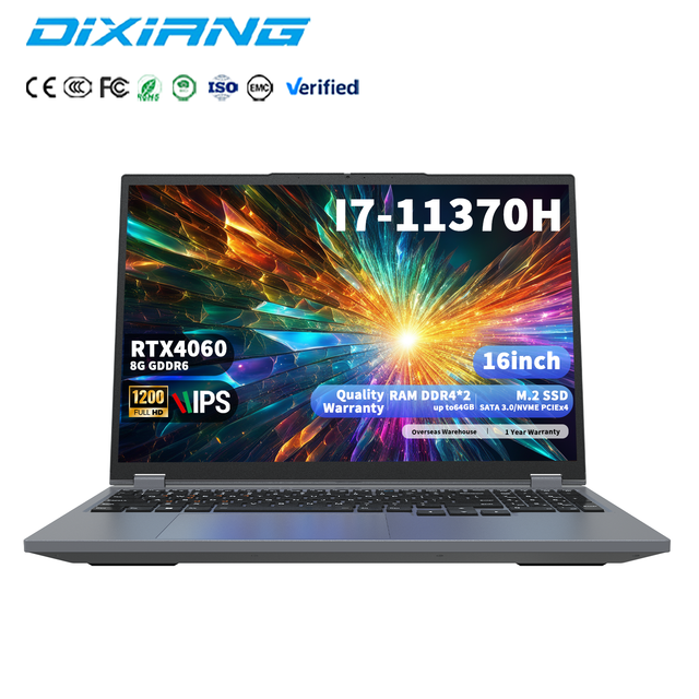 Wholesale 16 Inch I7 11370H Gaming Laptop 11th Gen RTX 4060 RAM 8GB 32GB 512GB 1TB SSD 144Hz RGB Keyboard Notebook OEM Factory