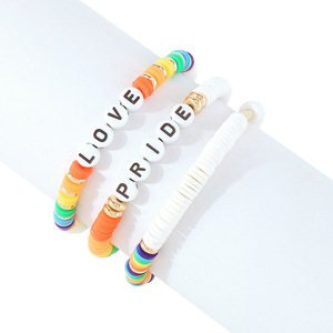 Brazaletes de moda Juego de 3 piezas Nombre personalizable Pulsera de arco iris de amor de cerámica suave - Product Image 5