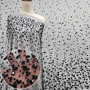 Sang Trọng Chất Lượng Cao Trắng Pha Lê Ren Vải Chất Lượng <span class=keywords><strong>Rhinestone</strong></span> Đính Cườm Lưới Cho Váy Cưới - Product Image 6