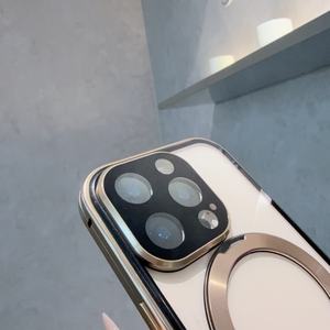 Nouveaux étuis de <span class=keywords><strong>t</strong></span>éléphone portable transparents pour iPhone 13 14 15 16 Pro Max Plus avec porte-anneau magnétique cadre en métal en aluminium couverture antichoc - Product Image 4