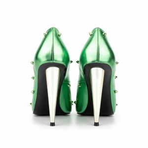 Custom Design Fashion Rivet Metallic Pu Women Pumps Rock Girls Metal tacchi alti scarpe bocca superficiale Sexy Ladies Single Shoes - Product Image 4