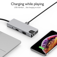BASIX Original Type-C ke Multi USB 3.0 Hub Adapter Dock dengan 9-Port VGA/Gigabit Ethernet Network Hub Model TW9R