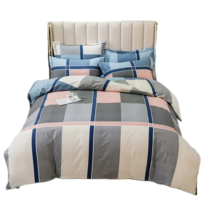 Funda de edredón de alta calidad para cama de adultos, funda de almohada gruesa de lijado, Sábana de cama plana de 100% algodón, venta al por mayor, 4 Uds.