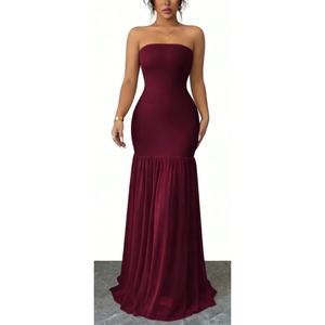 ชุดเดรสยาวแบบไม่มีสายรัดไหล่สำหรับผู้หญิง ทรงเข้ารูป ผ้าชีฟองจับจีบระบายชายกระโปรง ชุดราตรีสำหรับงานแต่งงาน แฟชั่นสำหรับผู้หญิง - Product Image 5