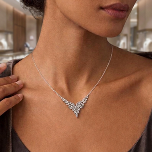18K Gold Marquise Diamond V-<b>Necklace</b> Lab Grown Diamond Chevron <b>Statement</b> <b>Necklace</b> 925 Sterling Silver Bridal Fringe Choker - Product Image 4