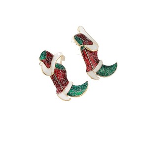 Boucles d'oreilles clous pour femme, design botte et chapeau de Noël, émail coloré, bijoux de fête - Product Image 5