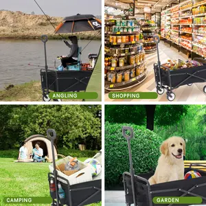 Eaynon Carbon Steel Black Outdoor Trolley Foldable Collapsible Folding Wagon Cart