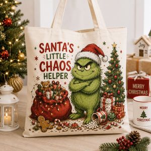 Elonna Grinch Vintage Canvas Tote <b>Bag</b>-Soft Durable Eco-Friendly Factory Wholesale Large Capacity <b>Christmas</b> Design - Product Image 5