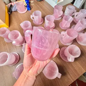 Artesanías de cristal talladas a mano, venta al por mayor, taza de tallas de cristal de cuarzo rosa curativo de energía a granel para decoración del hogar