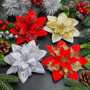 Nouvelles Fleurs Artificielles <span class=keywords><strong>de</strong></span> Noël Artisanales 2025, 14 cm, en Tissu Pailleté <span class=keywords><strong>Doré</strong></span> pour Décorations d'Arbre <span class=keywords><strong>de</strong></span> Noël - Product Image 1