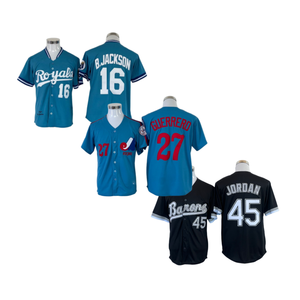 Venta al por Mayor de Camisetas de Béisbol Retro con Costuras Decorativas, 16 Bo Jackson, 9 Jackson, 21 <span class=keywords><strong>Clemente</strong></span>, 27 Guerrero, 99 Vaughn, 51 Johnson - Product Image 3
