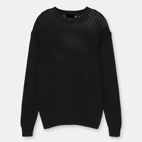 Pull en maille noire surdimensionné pour homme, respirant, ajouré, décontracté, à manches longues, avec couleur personnalisable disponible