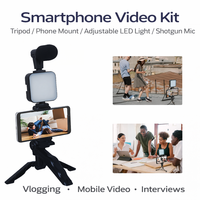Kit de Video Todo en Uno para Smartphone: Trípode de Sobremesa, Micrófono Shotgun, Luz LED y Soporte para Teléfono para Vlogging y Transmisiones en Vivo