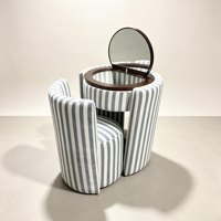 Ensemble coiffeuse moderne en velours et bois massif avec miroir rond rabattable et tabouret, idéal pour chambre d'hôtel, plusieurs couleurs disponibles