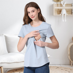 Summer Plus Size Maternity Top <span class=keywords><strong>T</strong></span>-<span class=keywords><strong>shirt</strong></span> en coton doux avec <span class=keywords><strong>fermeture</strong></span> à glissière horizontale pour l'<span class=keywords><strong>allaitement</strong></span> Vêtements d'<span class=keywords><strong>allaitement</strong></span> Confortable S -5XL - Product Image 2