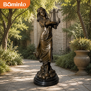 Statua Antica in Bronzo Fuso di Donna, Scultura della Musa Greca che Suona la Lira, Figurina Artistica in Metallo per Decorazione d'Interni di Casa, Ufficio, Hotel - Product Image 4