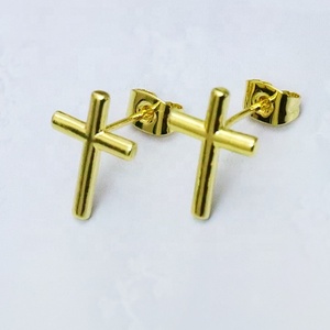 ต่างหูแบบติดหูรูปกากบาทเรียบง่าย ชุบทอง 18k ต่างหูรูปกากบาทขัดเงา - Product Image 4