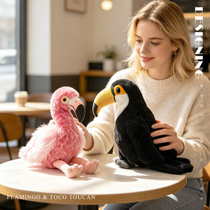 Peluche Flamant rose et Tucan Toco, jouet décoratif en tissu, cadeau réaliste, rembourrage en coton PP, plastique - Product Image 3