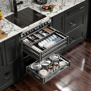 تصميم جديد لسلة تخزين متعددة الطبقات قابلة للسحب من الفولاذ لخزائن المطبخ، صديقة للبيئة ومتعددة الوظائف - Product Image 1