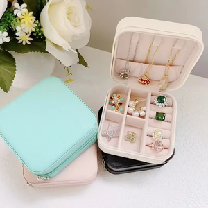 High-end in Stock Travel Square Leather Zipper Bag Jewelry Storage for Rings Earrings Pendants Fashionable - Product Image 6