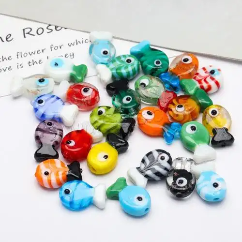 DIY เครื่องประดับแฟชั่นแฮนด์เมดปลารูปร่างตารูปแบบ Lampwork ลูกปัดสีเพิ่มเติมสำหรับการเลือก20X13มิลลิเมตร50ชิ้น/ถุง1618302