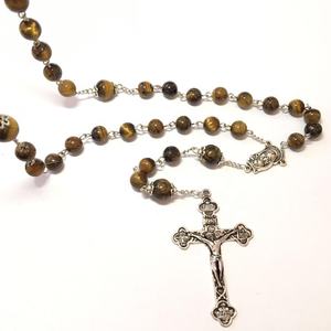 Su misura di tigre perline di pietra <span class=keywords><strong>rosario</strong></span> Coroncina religioso croce pendente <span class=keywords><strong>in</strong></span> <span class=keywords><strong>argento</strong></span> di placcatura Cattolica <span class=keywords><strong>collana</strong></span> di perline Rosari - Product Image 5