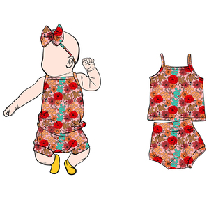 Ensemble B4 3-7 jours OEM/ODM en coton biologique pour bébé, avec bretelles, imprimé personnalisé, décontracté, sans manches, short tricoté, offre spéciale pour bébés filles - Product Image 2