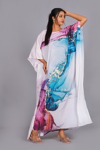 Caftán de Algodón Indio con Estampado Floral de Satén para Mujer, Vestido Transpirable de Primavera/Verano para Vacaciones, Ropa de Playa Bohemia - Product Image 3