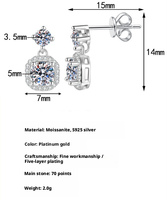 Boucles d'oreilles pendantes carrées en argent sterling 925 avec moissanite VVS de 1,4 carat, taille ronde, certifiées, vente en gros de bijoux fins