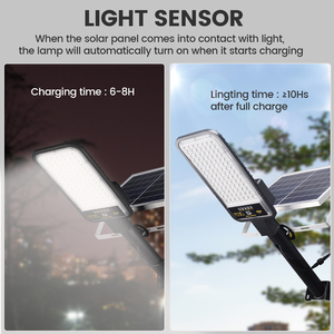 Dingdian LED Dış Mekan 200W/400W Güneş Enerjili LED Sokak Lambası IP66 Su Geçirmez Döküm Alüminyum/Cam Hareket Sensörlü Pilli - Product Image 3