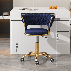 High Quality Nail Salon Comfortable Swivel Chair <b>with</b> <b>Wheel</b> Gold-plated Five-legged Base Flannel Salon <b>Stools</b> - Product Image 6