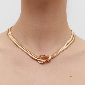 مجوهرات J & D مطلية بالذهب من الفولاذ المقاوم للصدأ 8K عقد من طبقة مزدوجة سلسلة ثعبان مسطحة - Product Image 5