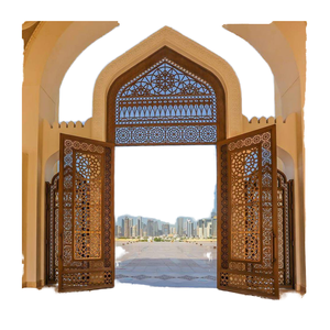 Puerta Batiente de Madera Estilo Mediterráneo Qifan con Patrones Tallados Intrincados para Entrada - Product Image 1